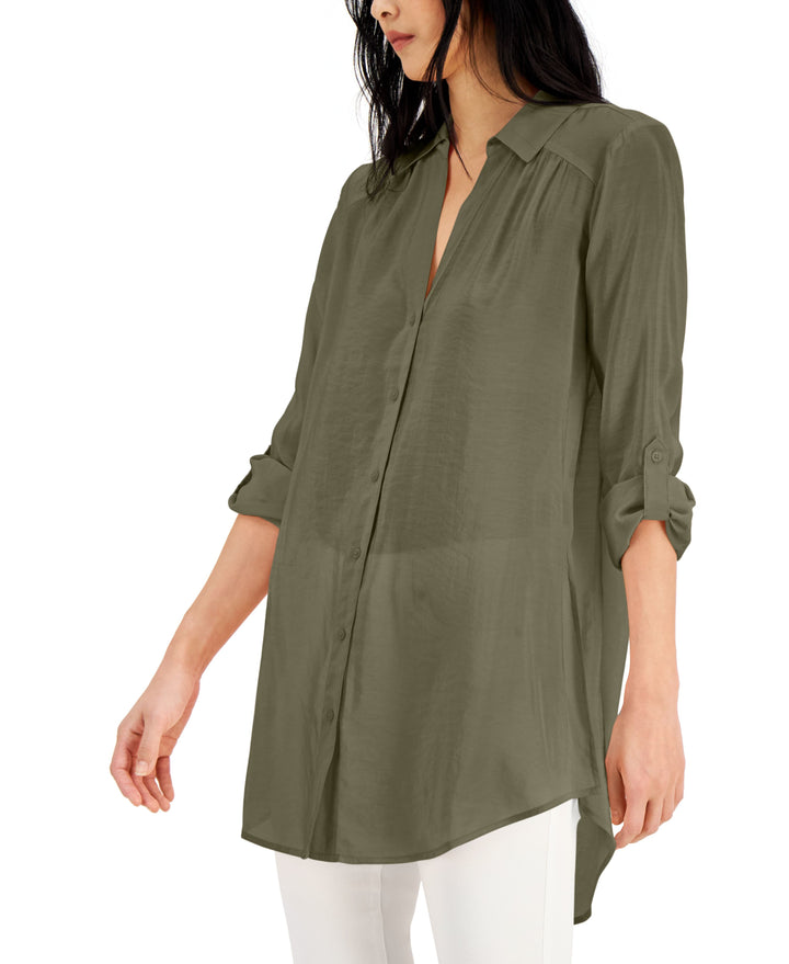 INC International Concepts Solid Button Up Tunic