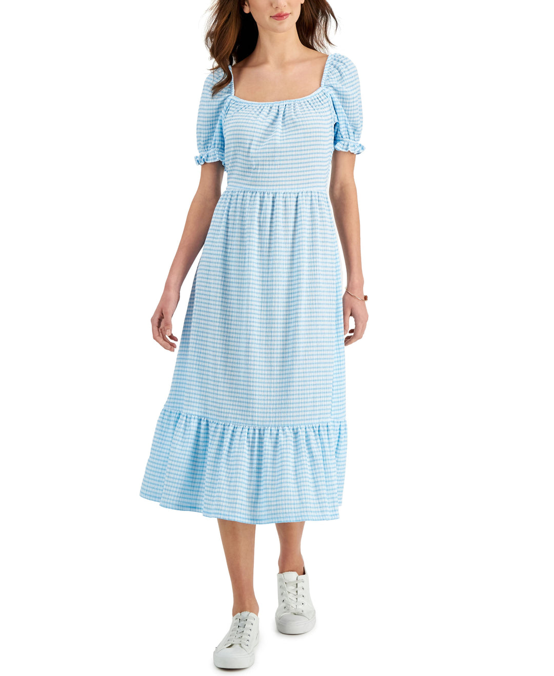 charter club midi dress Charter Club Petite Striped Seersucker Midi Dress Bubble Bath Combo PL, Women's, Size: Large Petite, Pink