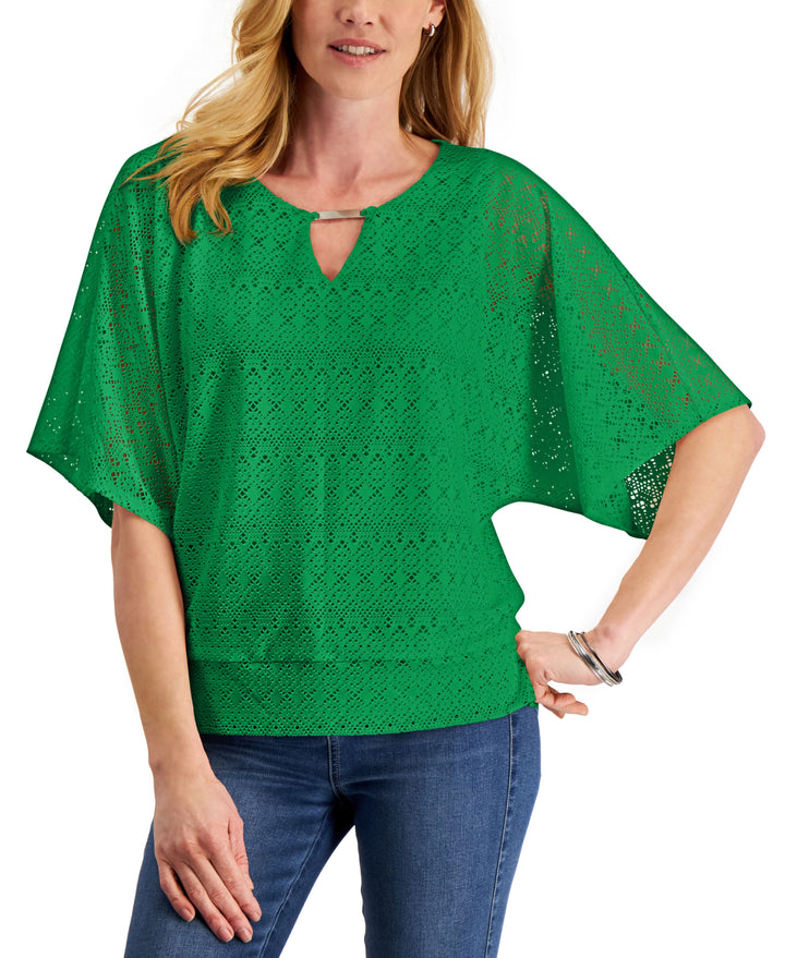 JM Collection Eyelet Poncho Top