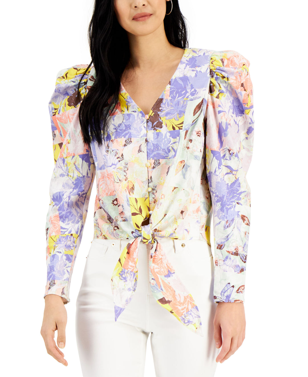 INC International Concepts Womens Button Up Tie Front Top