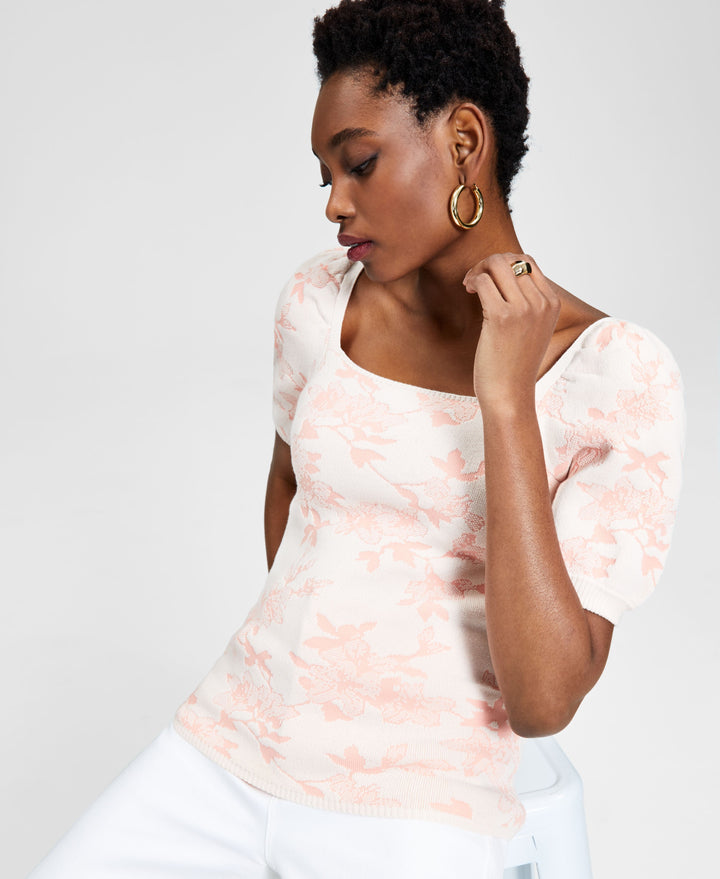 INC International Concepts Jacquard Puff Sleeve Sweater