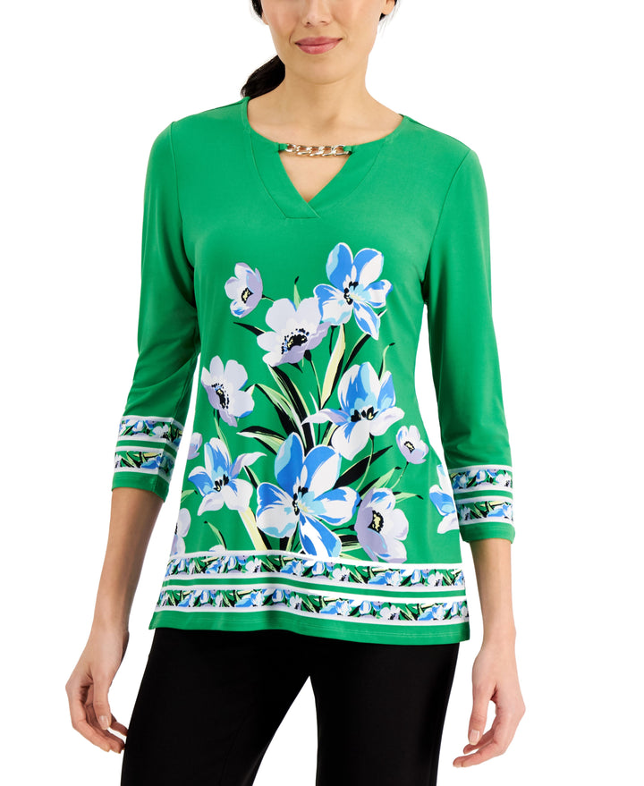 JM Collection Floral Print Keyhole Top