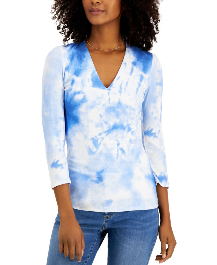 INC International Concepts Womens Ribbed Tie Dye Top