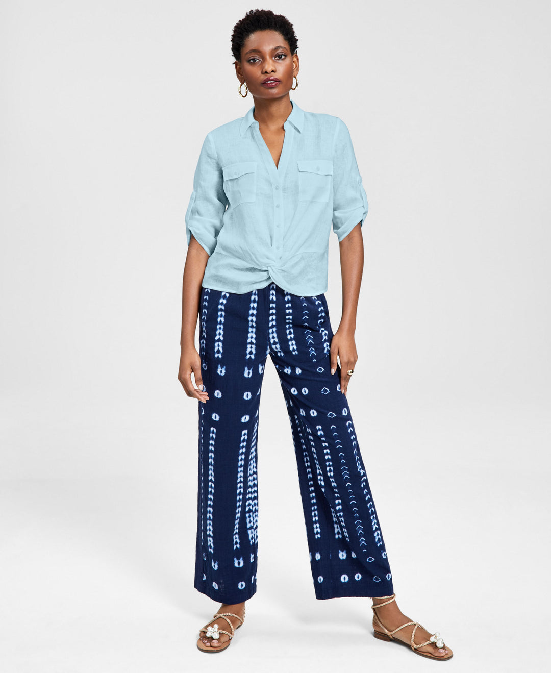 INC International Concepts Womens Linen Twist Hem Blouse