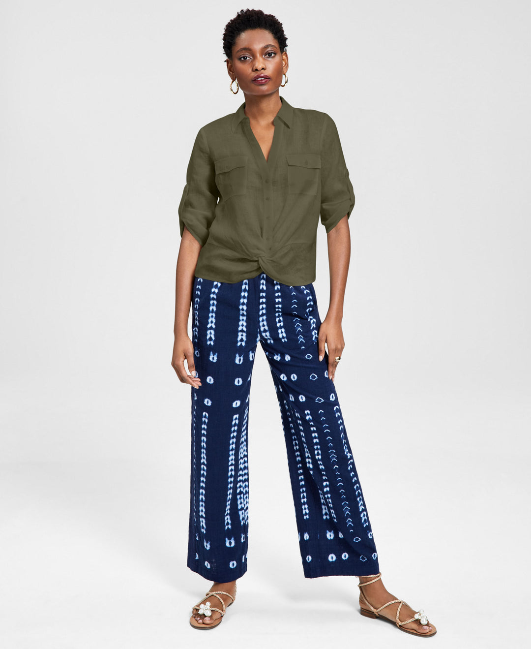 INC International Concepts Petite Linen Twist Hem Shirt