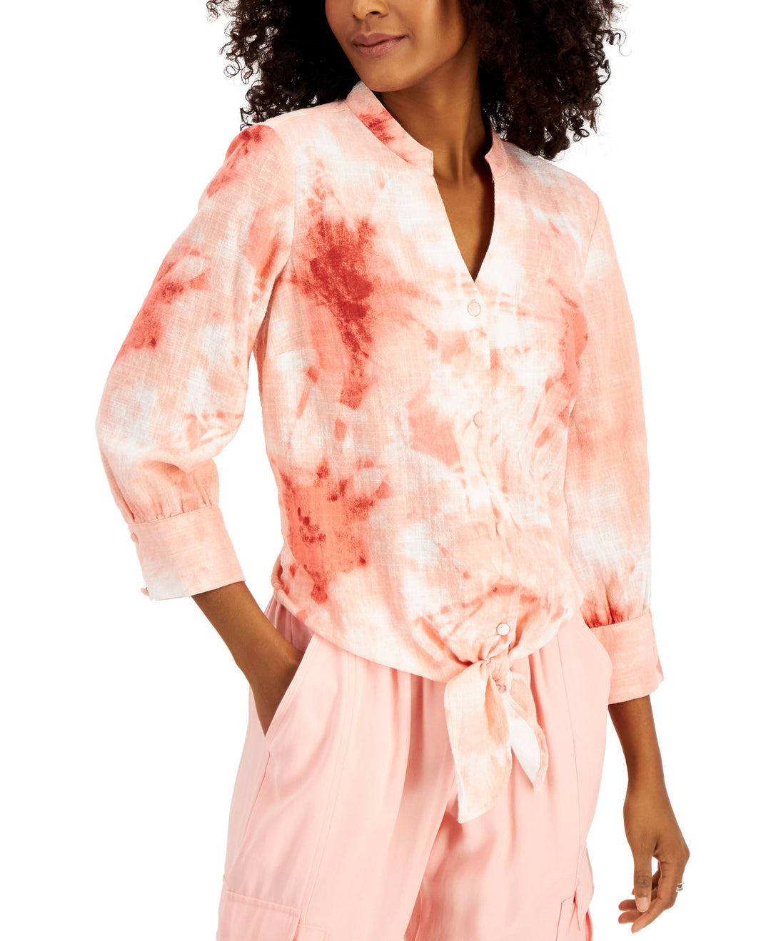 INC International Concepts Womens Button Front Tie Dye Top