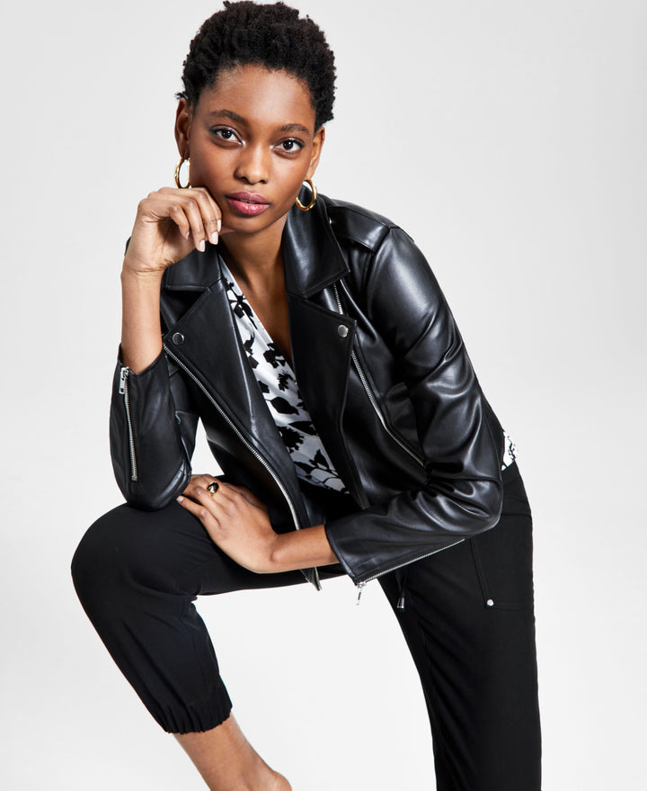 Petite Faux-Leather Moto Jacket