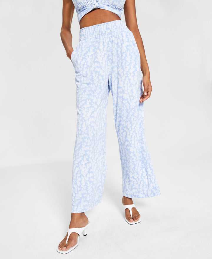 Bar III Petite Printed Wide Leg Pants