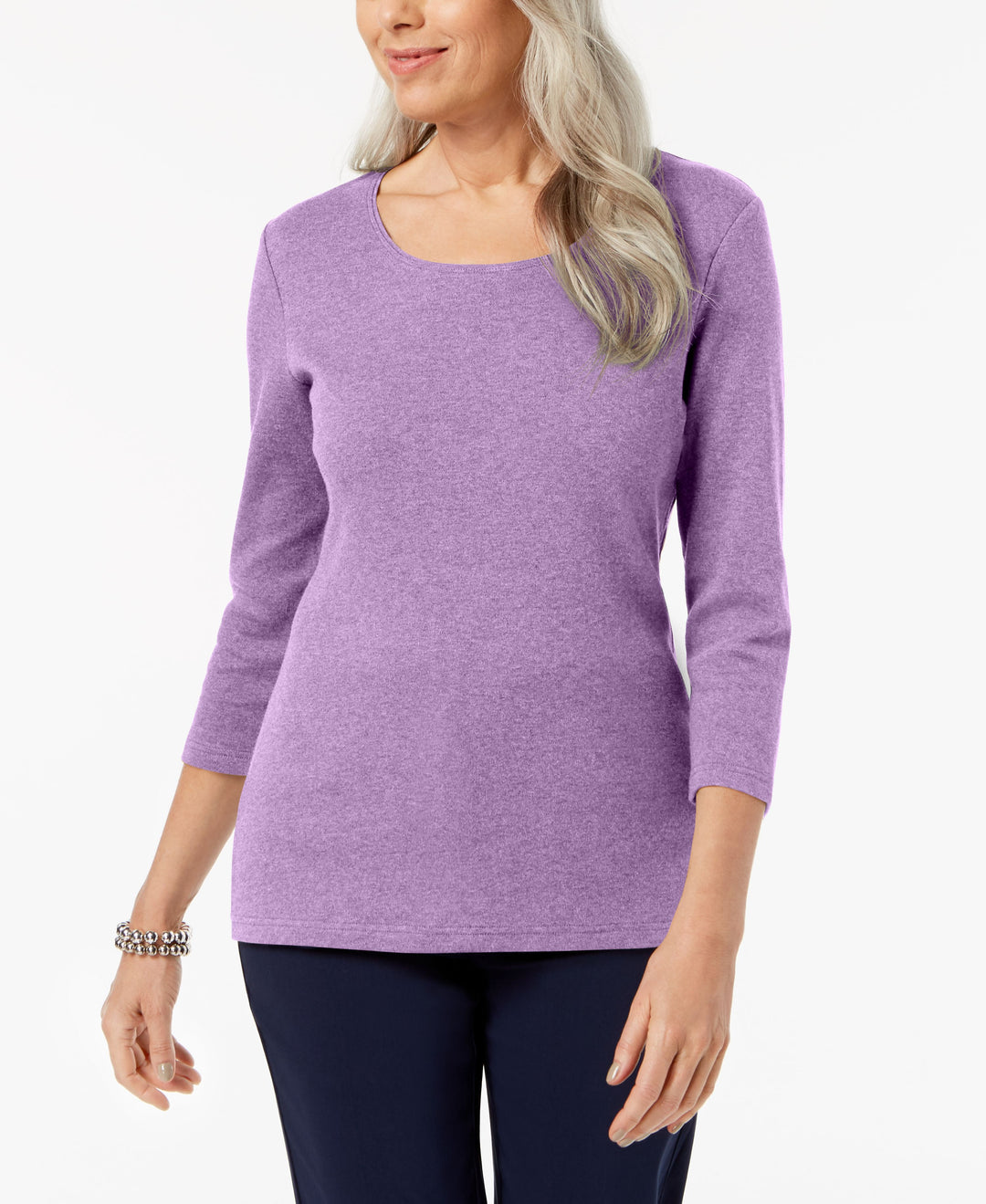 Petite 3/4 Sleeve Cotton Scoop-Neck Top