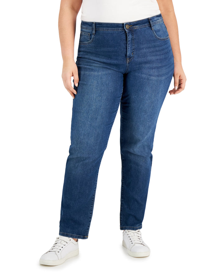 Plus Size Mid-Rise Slim-Leg Jeans