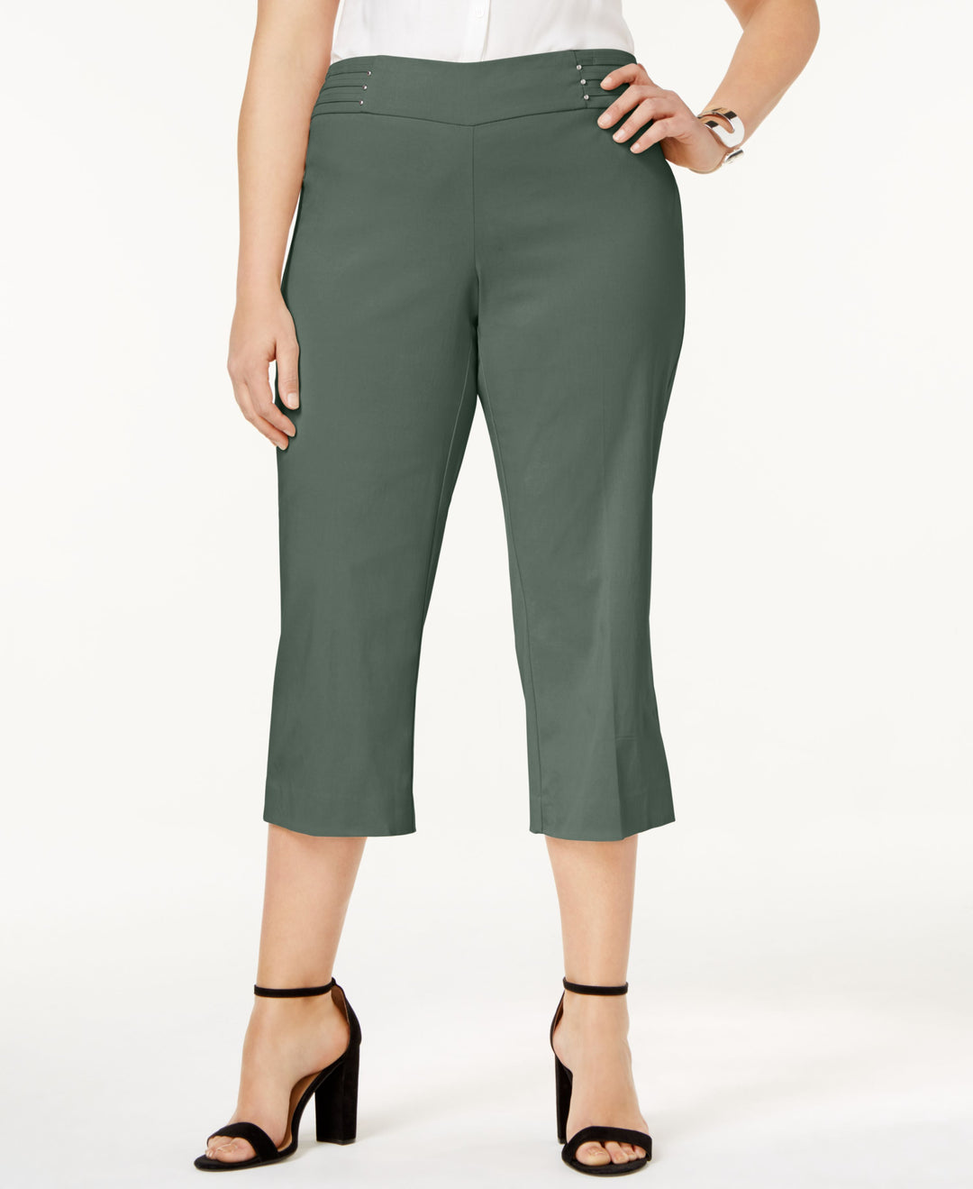JM Collection Petite Rivet Detail Tummy Control Capri Pants