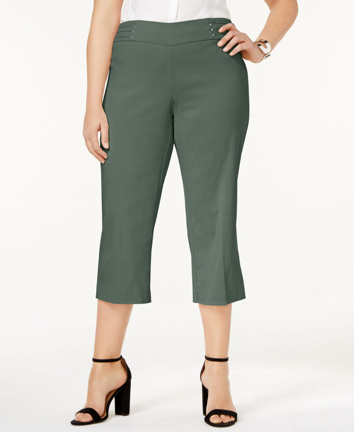 JM Collection Petite Rivet Detail Tummy Control Capri Pants