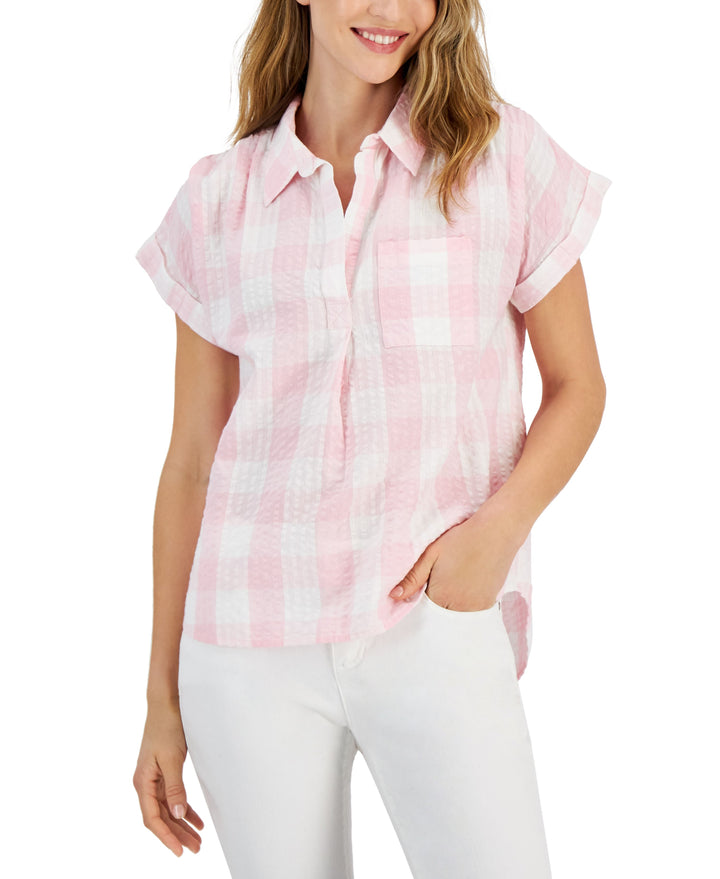 Style & Co Petite Gingham Camp Shirt