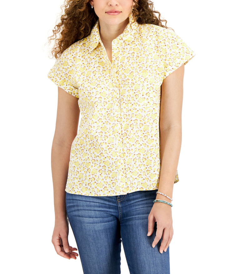 Style & Co Womens Cotton Printed Camp Shirt