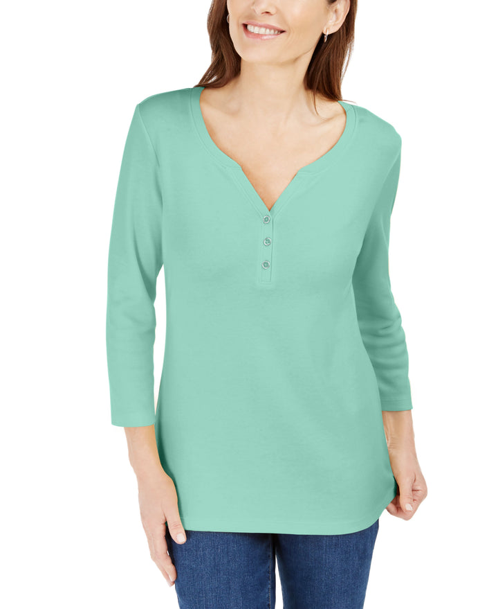 Cotton Henley V-Neck Top
