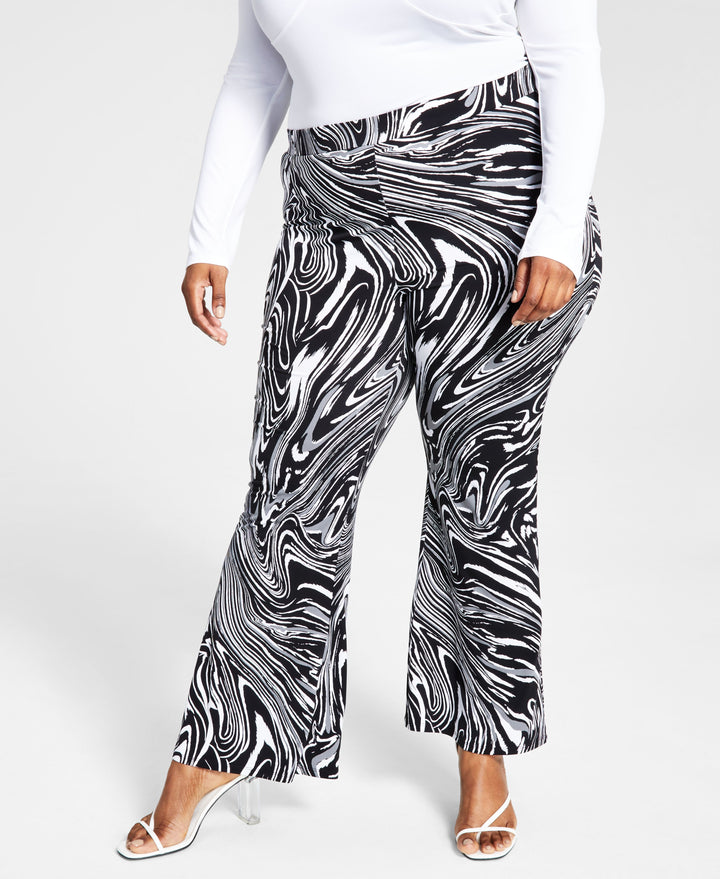 Bar III Plus Size Swirl Print Flare Leg Pants