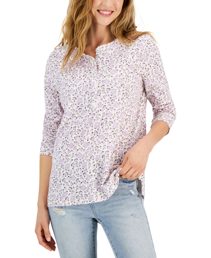 Style & Co Cotton Printed Henley Top
