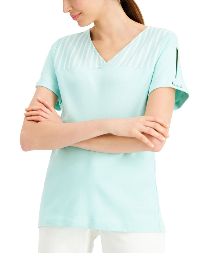 Cotton Striped-Yoke Top