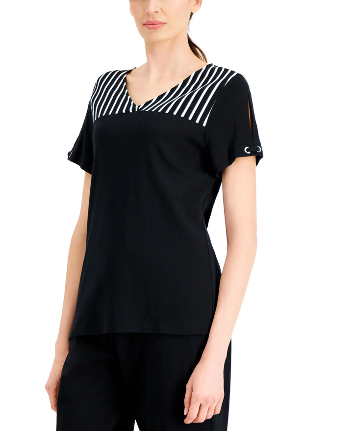 Cotton Striped-Yoke Top