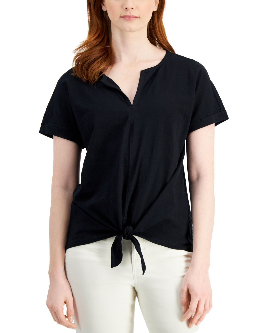 Style & Co Cotton Split Neck Dolman Top