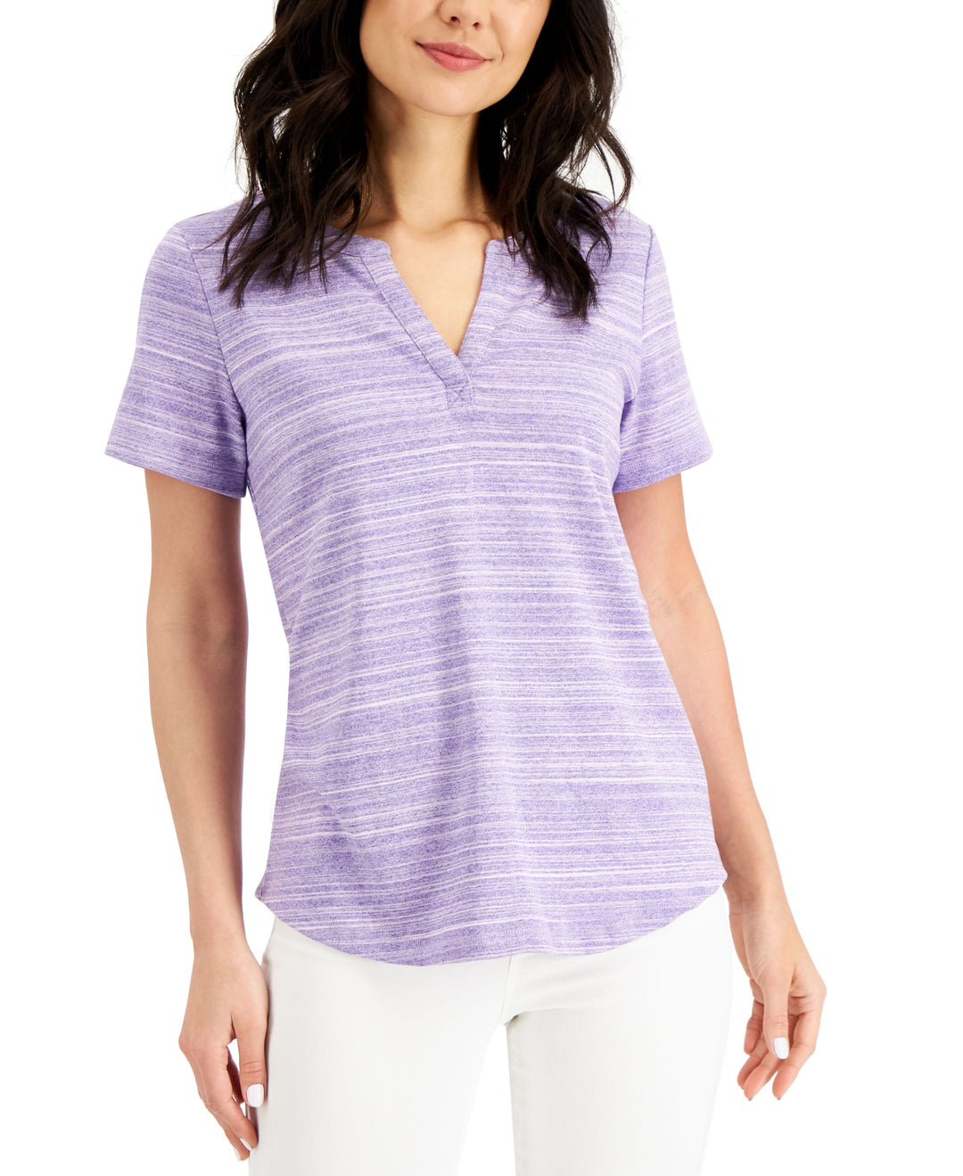 Karen Scott Split Neck Space Dyed Top