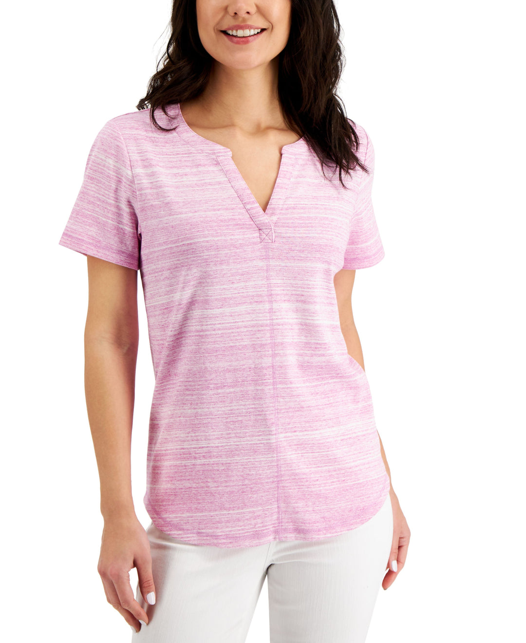 Karen Scott Split Neck Space Dyed Top