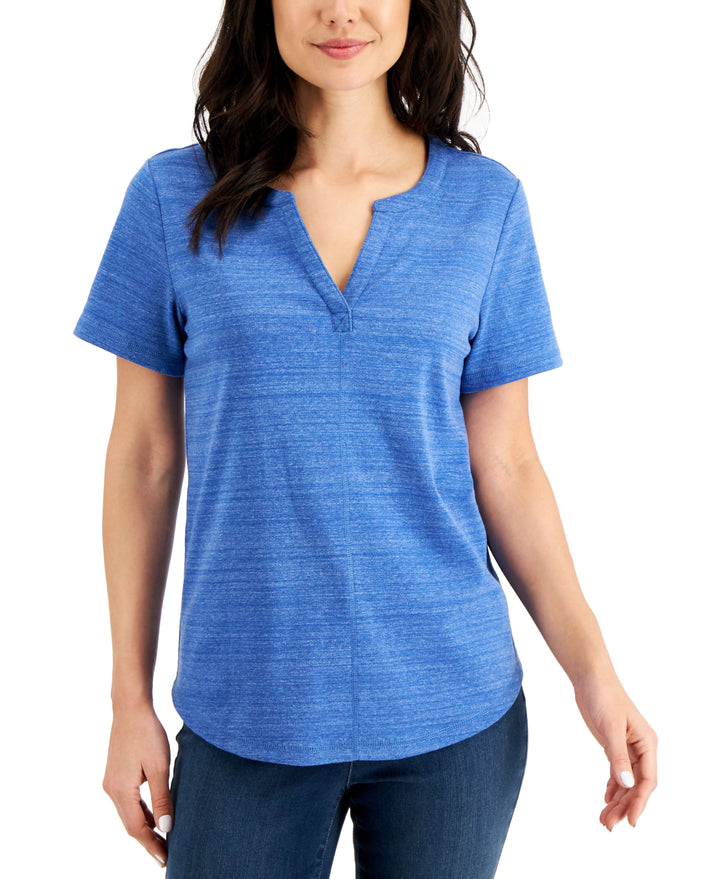Karen Scott Split Neck Space Dyed Top