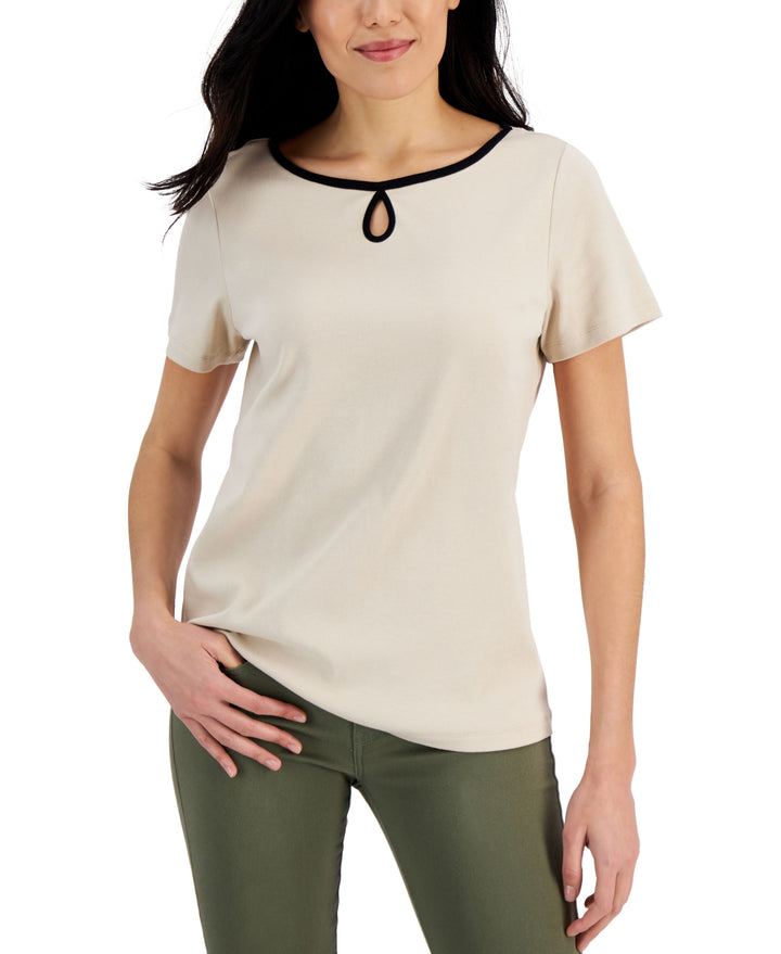 Karen Scott Short Sleeve Keyhole Boat Neck Top