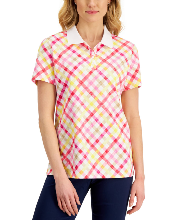 Karen Scott Womens Plaid Polo Shirt