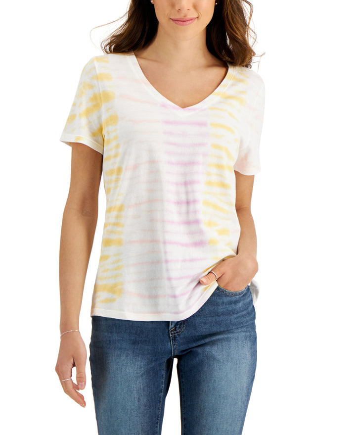 Style & Co Cotton Printed V Neck T-Shirt