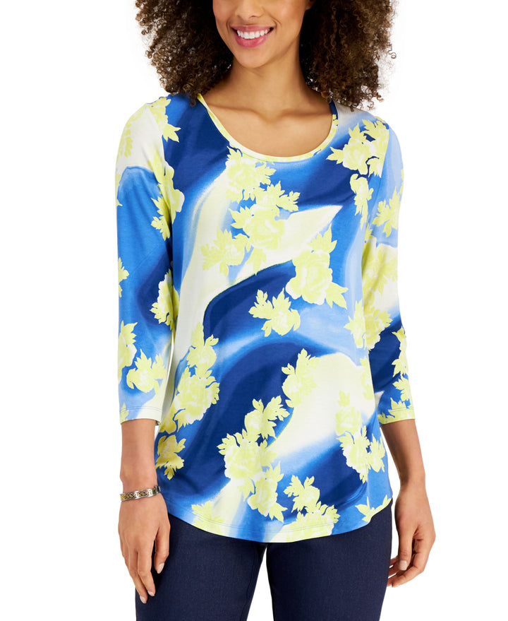 JM Collection Womens Printed 3/4-Sleeve Top