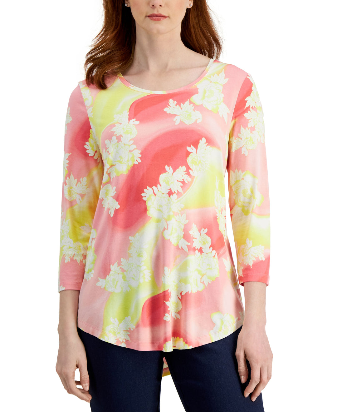 JM Collection Womens Printed 3/4-Sleeve Top