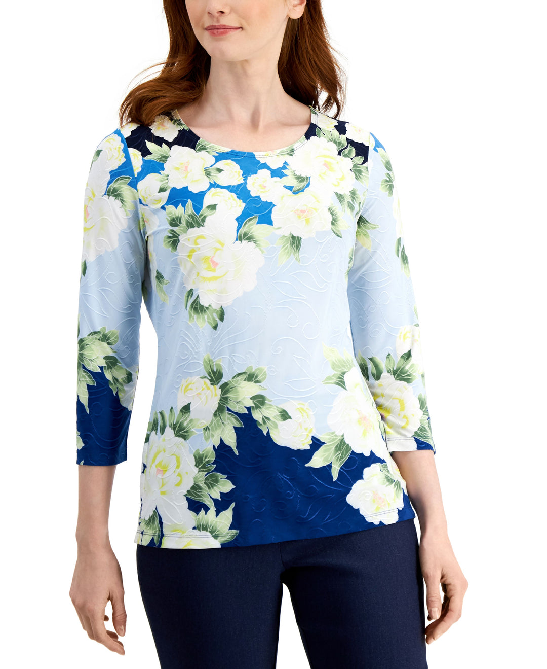 JM Collection Womens Floral Jacquard Top