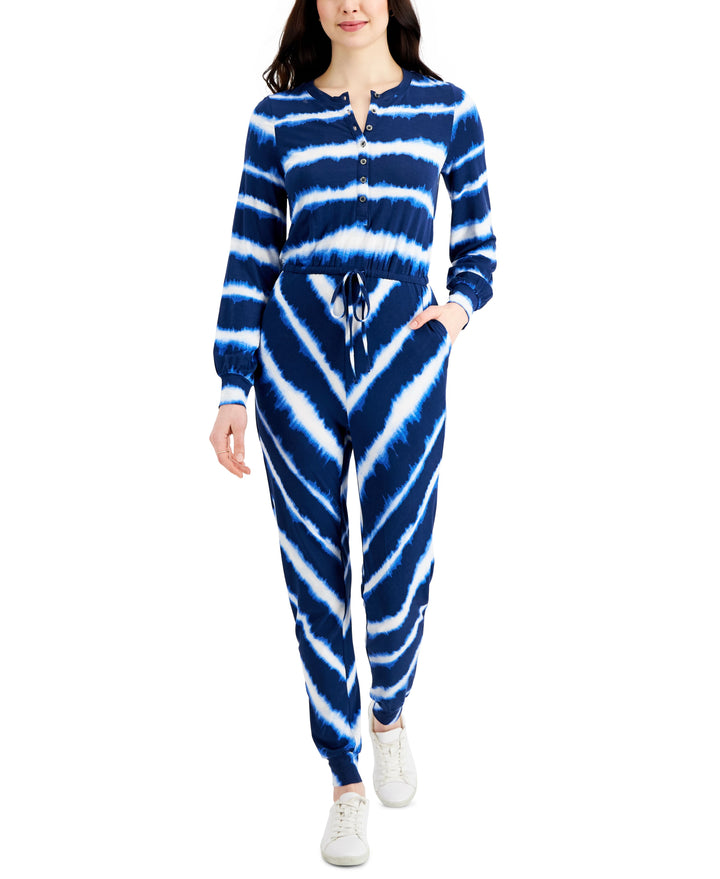 Style & Co Petite Tie Dyed Drawstring Waist Knit Jumpsuit