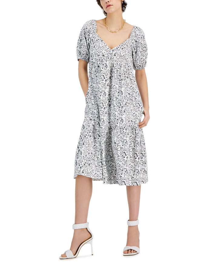 INC International Concepts Petite Cotton Tiered Midi Dress