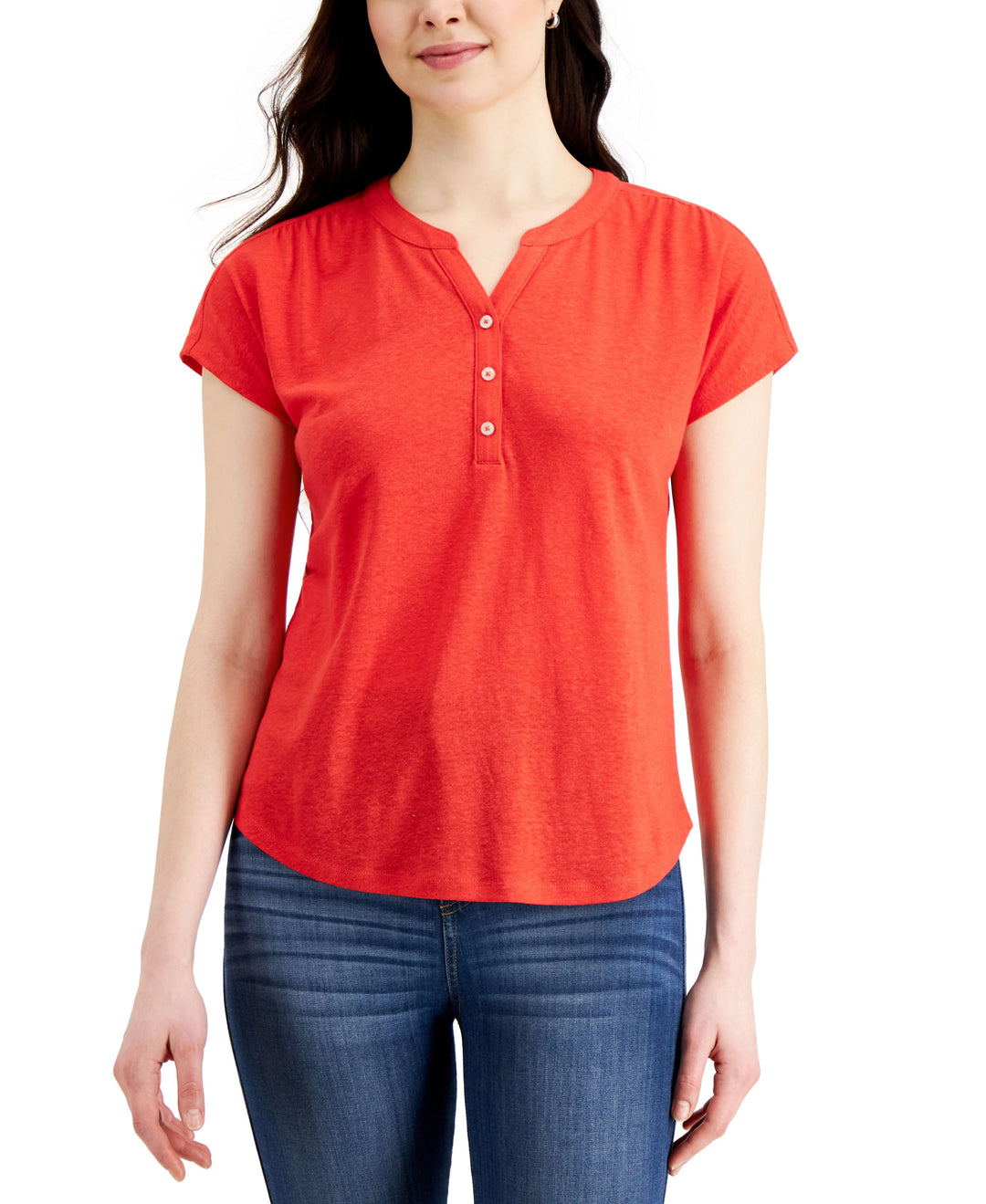 Style & Co Petite Linen Blend Henley Top