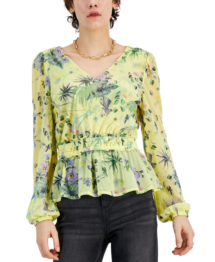 INC International Concepts Petite Floral Print Peplum Hem Top