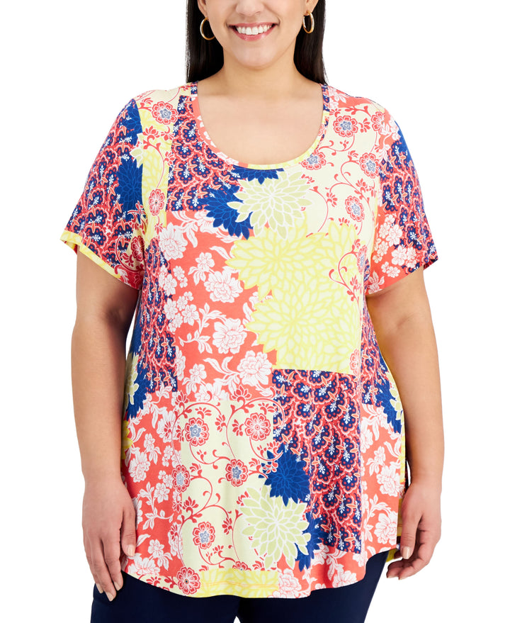 JM Collection Plus Size Printed Short Sleeve Top