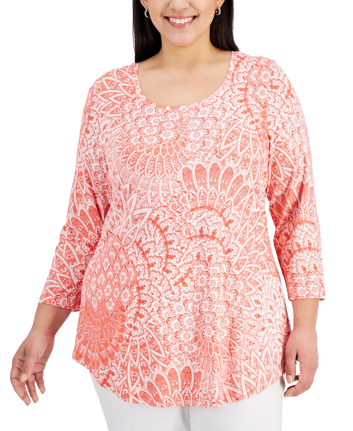 JM Collection Plus Size Printed 3/4 Sleeve Top