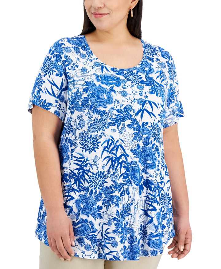 JM Collection Plus Size Printed Short Sleeve Top