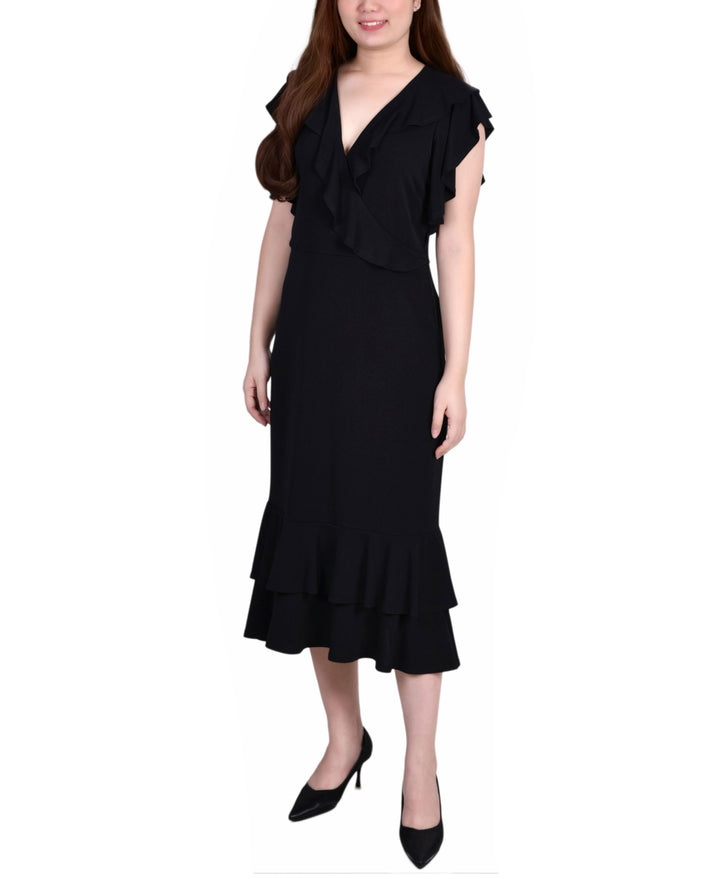 Petite Flutter Sleeve Ruffle Midi Dress
