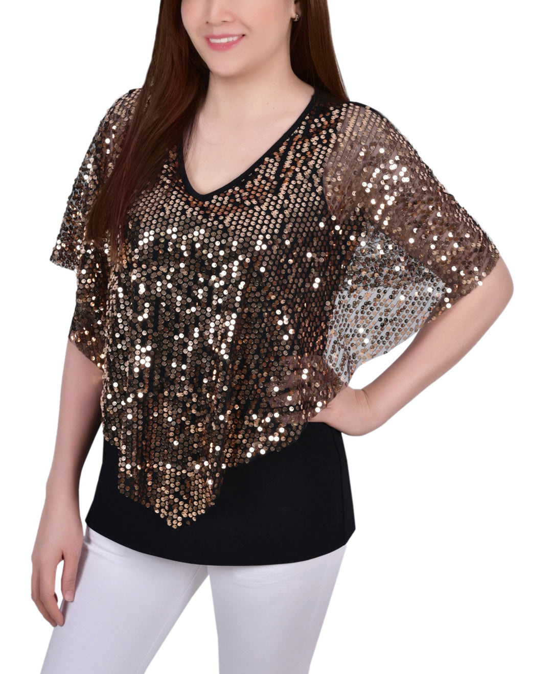Petite Sequin-Front Poncho Top