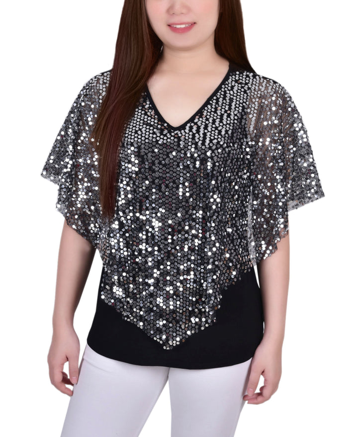 Petite Sequin-Front Poncho Top