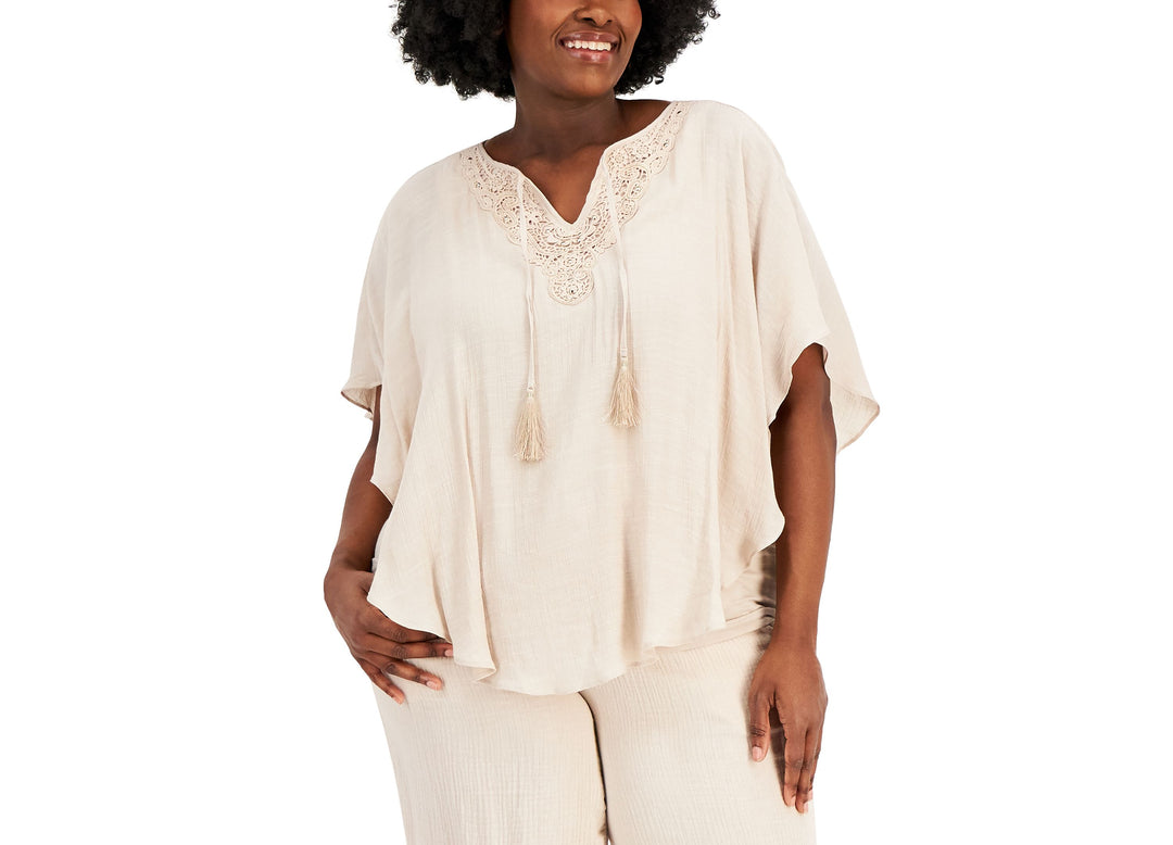 JM Collection Plus Size Gauze Poncho Top