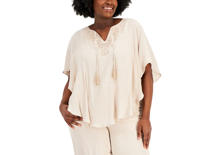 JM Collection Plus Size Gauze Poncho Top