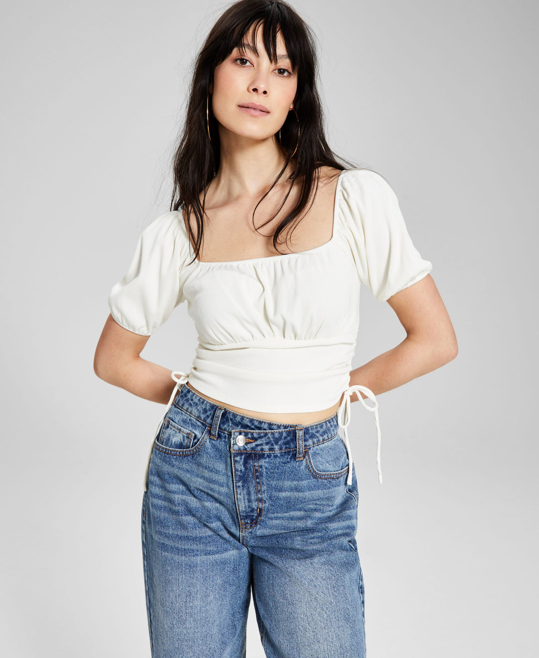 Now This Womens Puff Sleeve Corset Top