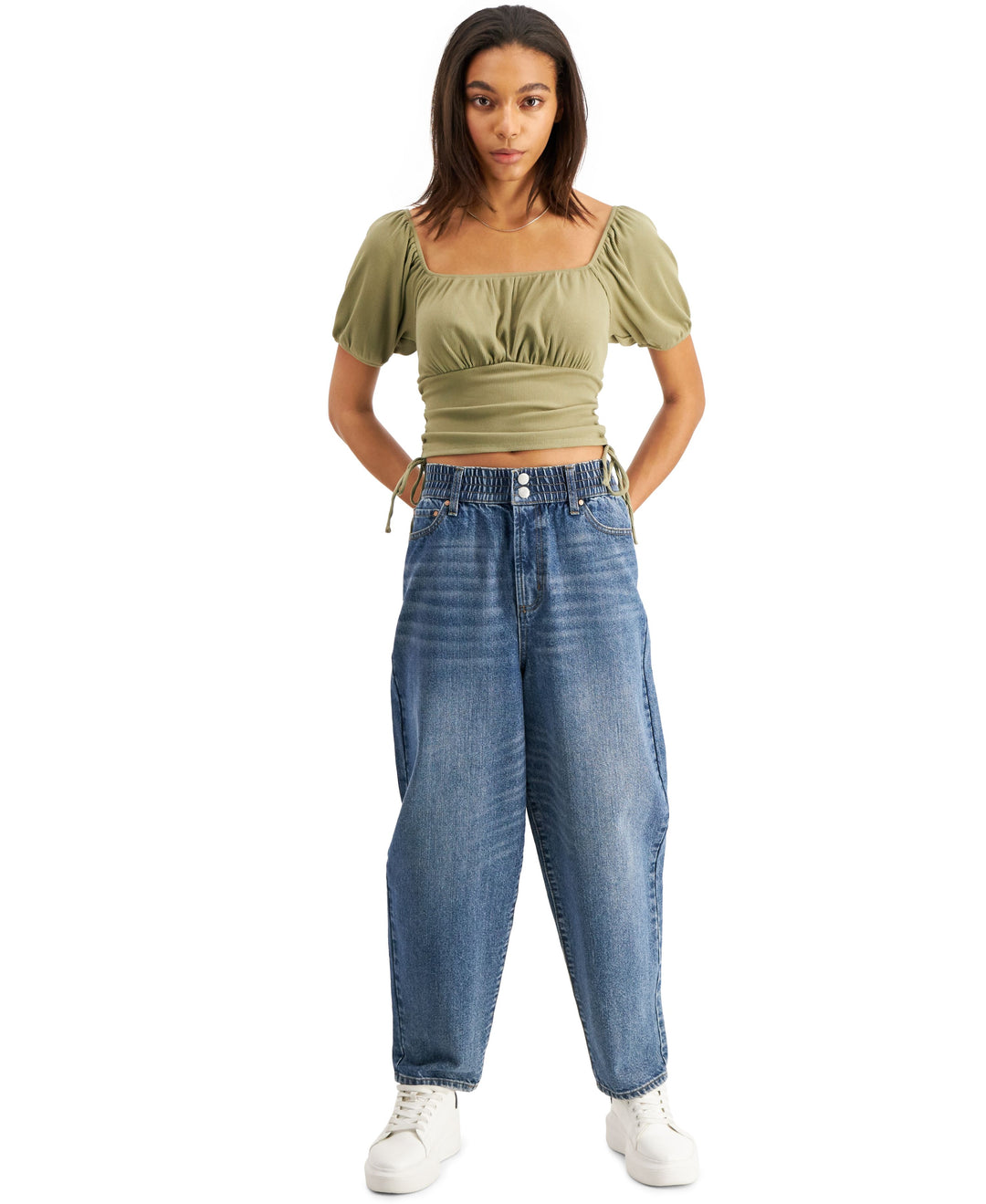 Now This Womens Puff Sleeve Corset Top