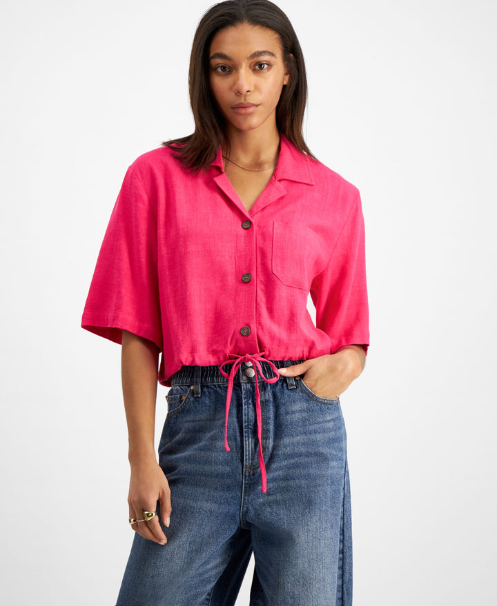Now This Womens Tie Hem Cropped Shirt
