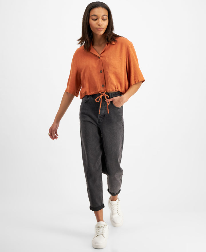 Now This Womens Tie Hem Cropped Shirt