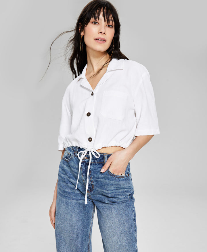 Now This Womens Tie Hem Cropped Shirt